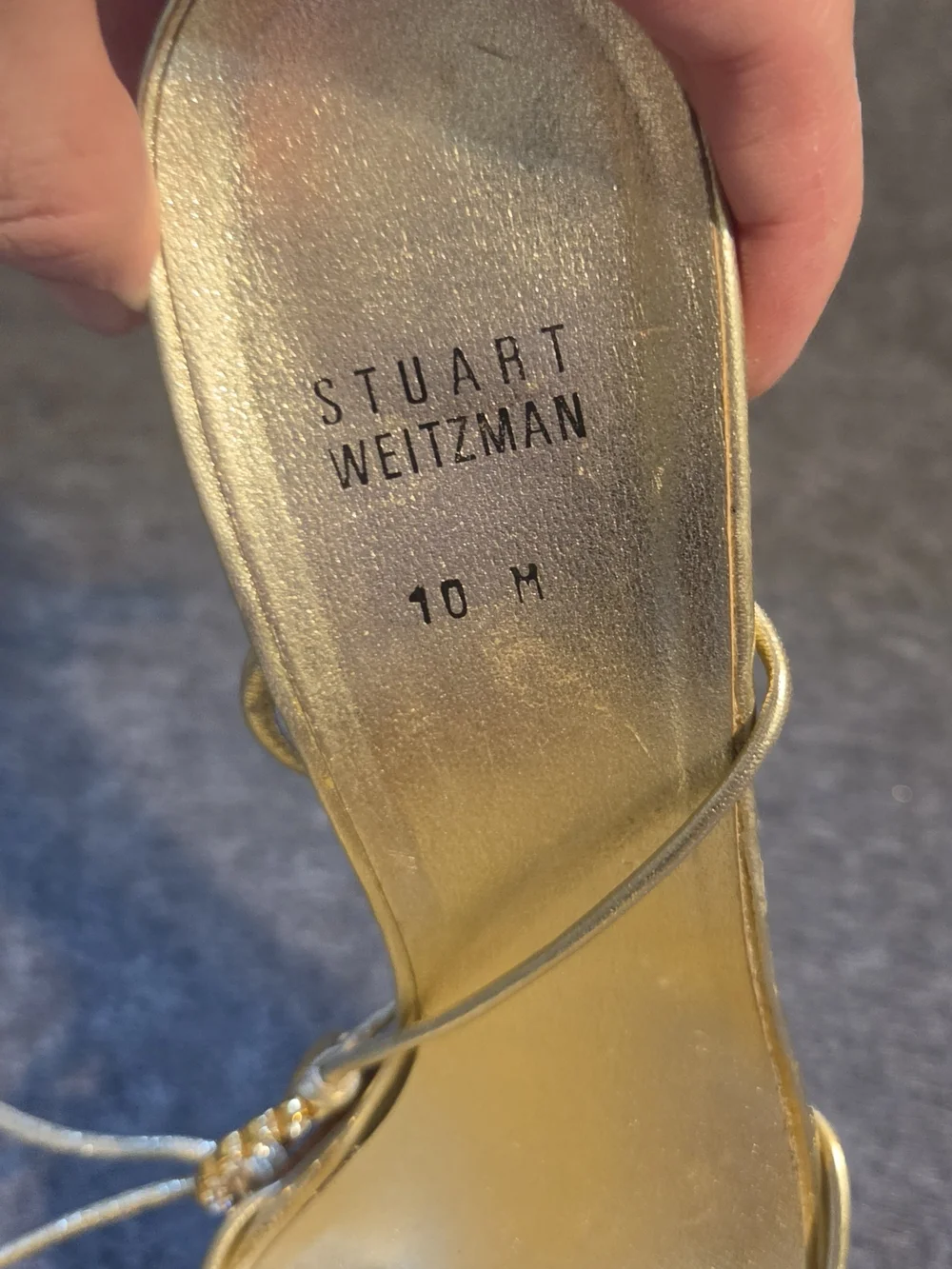 Stuart Weitzman Gold Rhinestone Circle Slingback Strap Heels